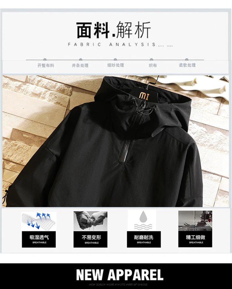 Men Windbreaker Hooded Cargo Jacket Mens Autum Winter Pocket 5XL Jacket Male Casual Streetwear Jacket Coats Gothic Hiphop