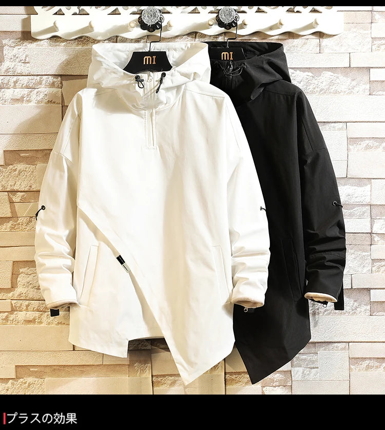 Men Windbreaker Hooded Cargo Jacket Mens Autum Winter Pocket 5XL Jacket Male Casual Streetwear Jacket Coats Gothic Hiphop