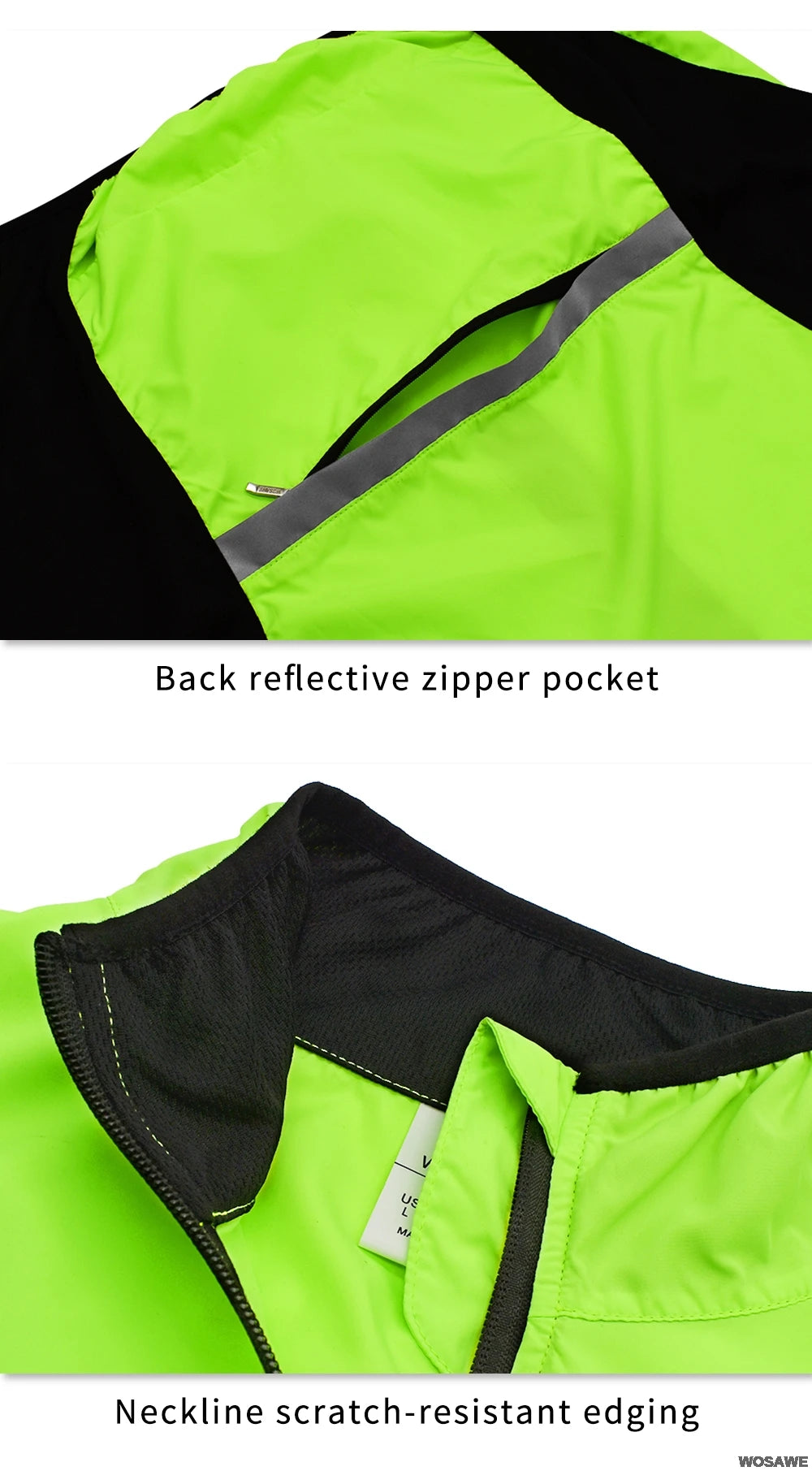 WOSAWE Lightweight Cycling Vest Men Women Reflective Windproof MTB Bike Windbreaker Mesh Back Running Gilet Wind Vest Jacket