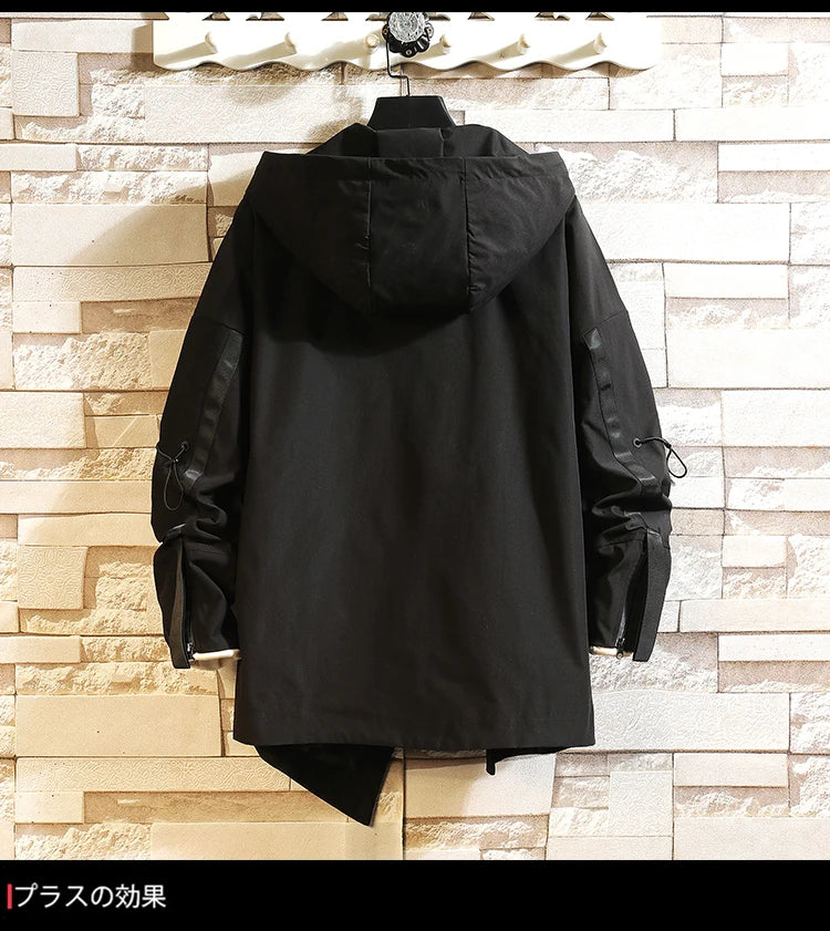 Men Windbreaker Hooded Cargo Jacket Mens Autum Winter Pocket 5XL Jacket Male Casual Streetwear Jacket Coats Gothic Hiphop