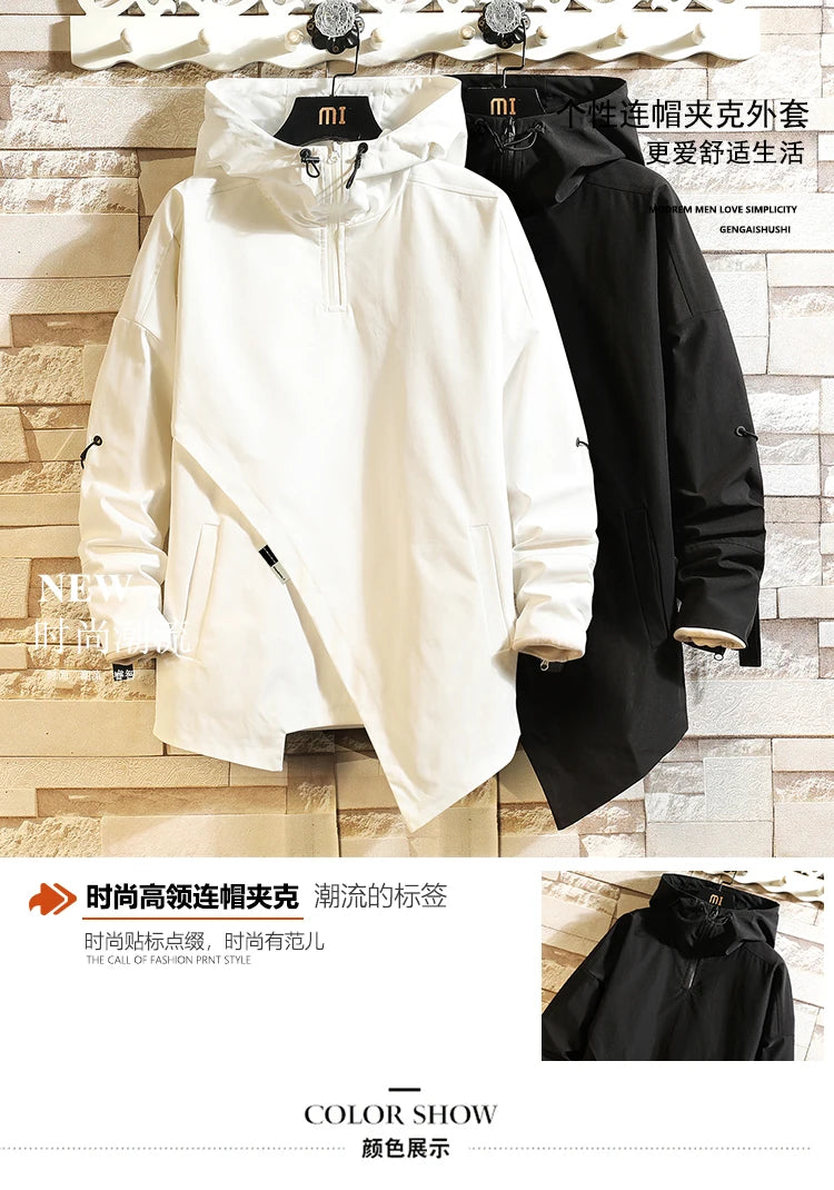 Men Windbreaker Hooded Cargo Jacket Mens Autum Winter Pocket 5XL Jacket Male Casual Streetwear Jacket Coats Gothic Hiphop