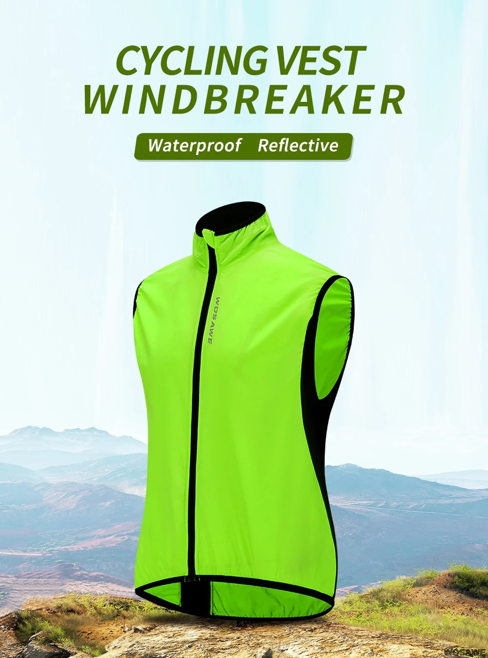 WOSAWE Lightweight Cycling Vest Men Women Reflective Windproof MTB Bike Windbreaker Mesh Back Running Gilet Wind Vest Jacket
