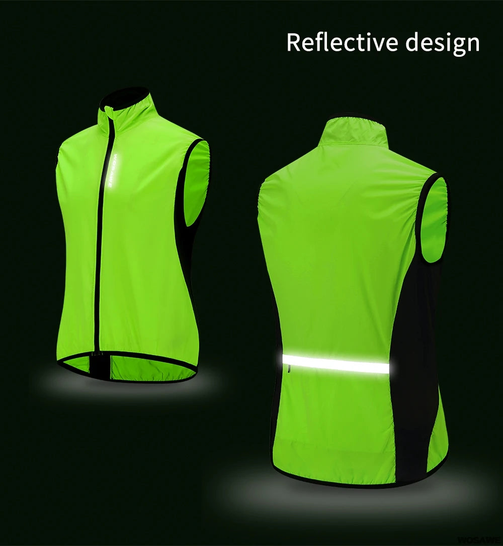 WOSAWE Lightweight Cycling Vest Men Women Reflective Windproof MTB Bike Windbreaker Mesh Back Running Gilet Wind Vest Jacket