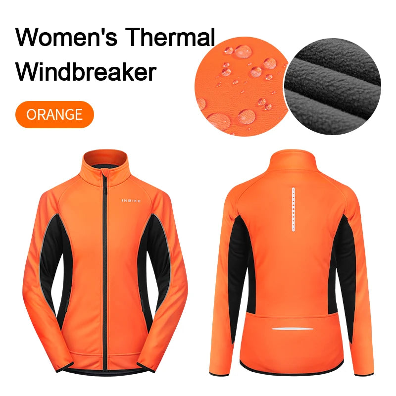 INBIKE Winter Women Cycling Jackets Thermal Fleece Biking Clothes Bicycle Road Bike Windbreaker MTB Reflective Jacket  for Women
