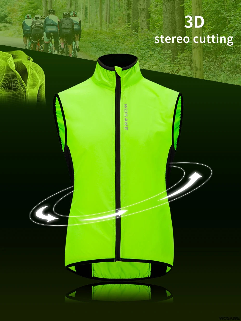 WOSAWE Lightweight Cycling Vest Men Women Reflective Windproof MTB Bike Windbreaker Mesh Back Running Gilet Wind Vest Jacket