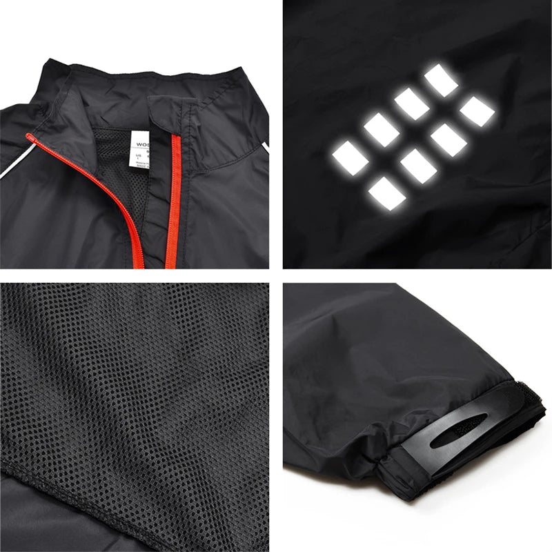 WOSAWE Men's Windbreaker Cycling Jacket Reflective Windproof Waterproof Mountain Bike MTB Jacket Running Riding Bicycle Jerseys
