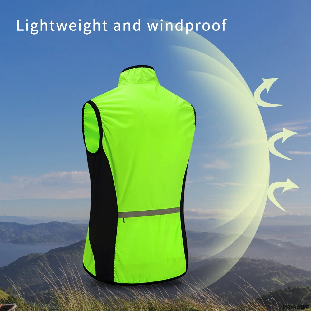 WOSAWE Lightweight Cycling Vest Men Women Reflective Windproof MTB Bike Windbreaker Mesh Back Running Gilet Wind Vest Jacket