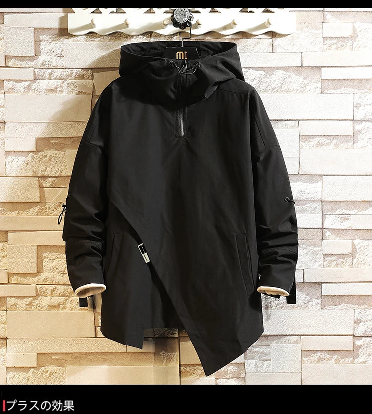 Men Windbreaker Hooded Cargo Jacket Mens Autum Winter Pocket 5XL Jacket Male Casual Streetwear Jacket Coats Gothic Hiphop