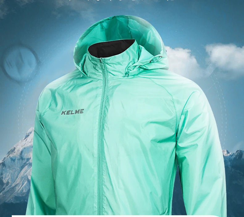 KELME Men's Windbreaker Running Jacket Soccer Kid Hooded Windproof Coat Training Waterproof Jacket Quick Dry 3801241