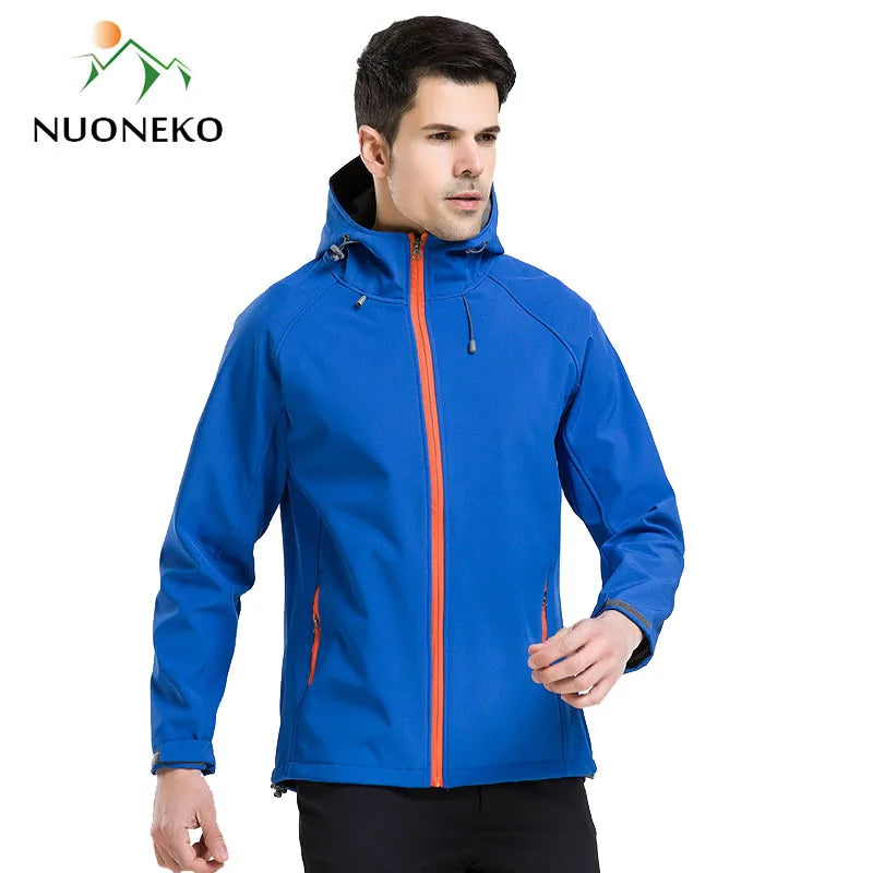 NUONEKO Men Women Softshell Hiking Jackets Waterproof Camping Trekking Windbreaker Hooded Rain Coats Skiing Sport Jacket JM10