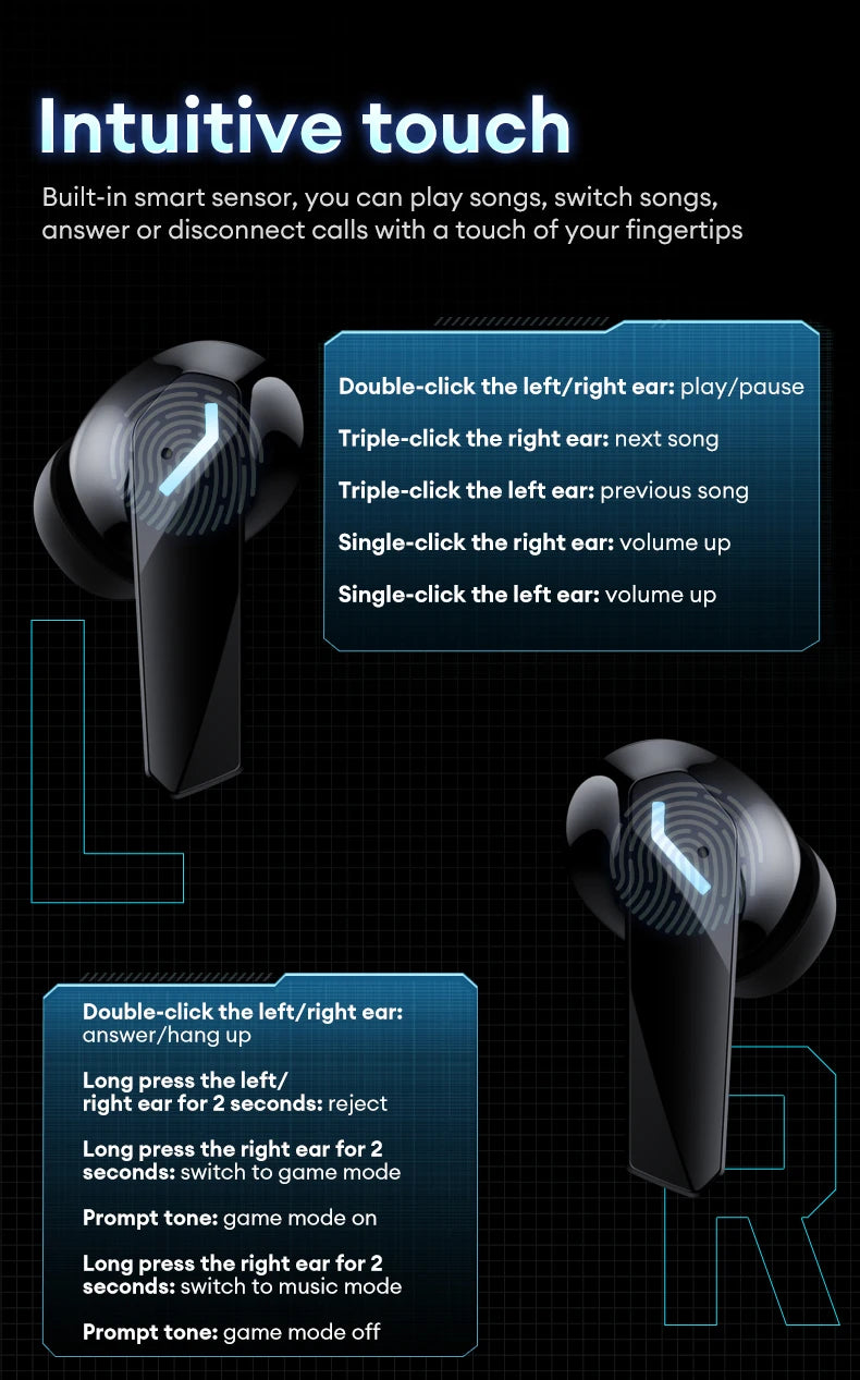 Original Lenovo XT53 Earphone Wireless Upgrade Bluetooth 5.4 Headphones Noise Reduction LED Earbuds Low Latency Gaming Headset