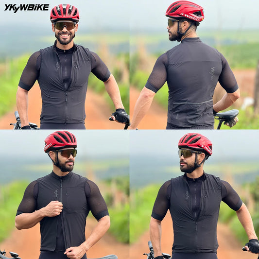 YKYWBIKE Men Cycling Gelit Thermal Fleece Bicycle Windbreaker Sleeveless Bike Vest Windproof Waterproof Cycling Windshield