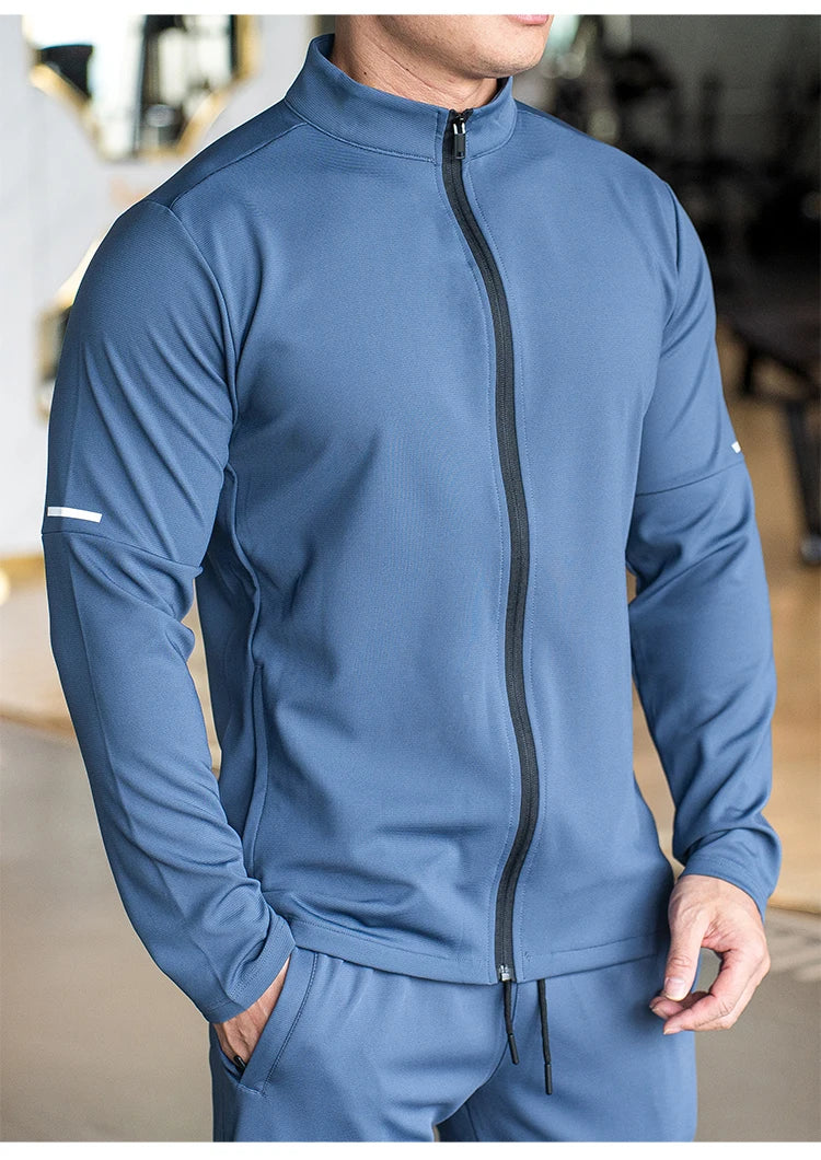Men's Sports Fitness Casual Tops Long Sleeve Stand Up Collar Solid Colour Jacket Jogging Workout Sweatshirt with Zip Running