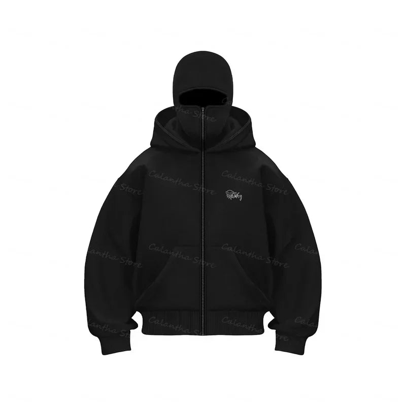 Men's Winter Hoodie with Balaclava Face Mask Zipper Design Sports Jacket for Outdoor Activities Hiking Travel Running Sweatshirt