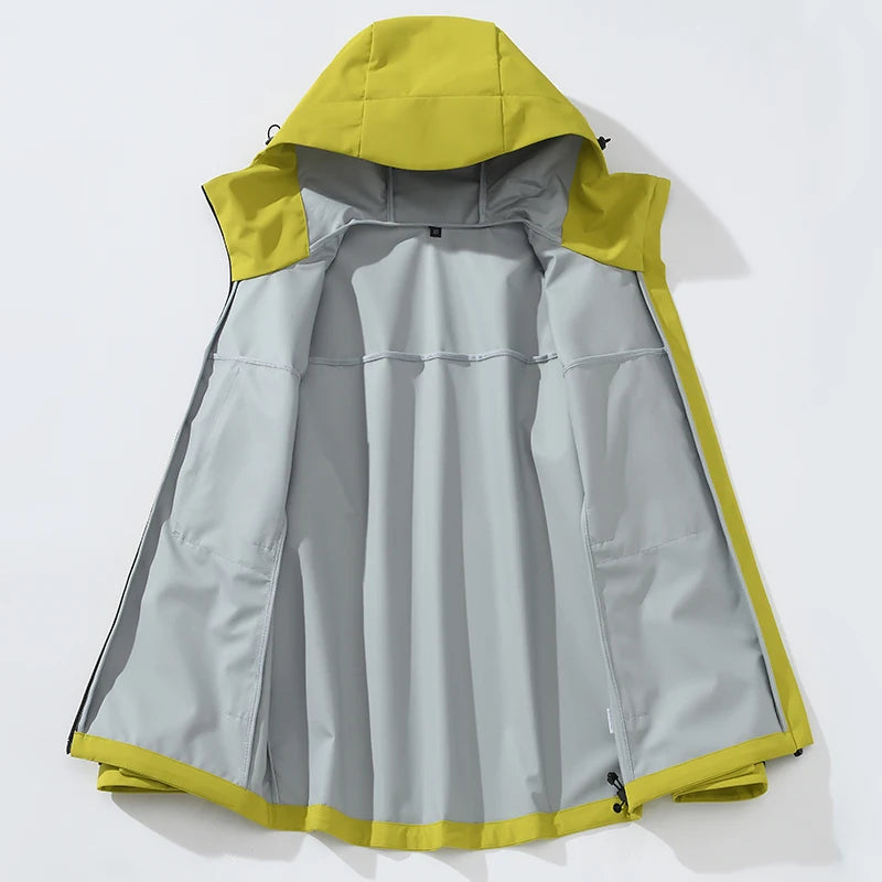 EUMERGX Unisex Waterproof Windbreaker Jacket - Single-Layer Raincoat for Hiking, Camping - Certified Moderate Rain Protection