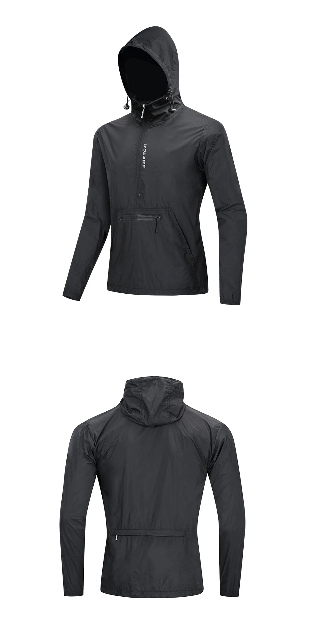 WOSAWE Cycling Windproof Jacket Lightweight Men Breathable Reflective Hooded Bike Jacket Half Zipper Outdoor Sport Windbreaker