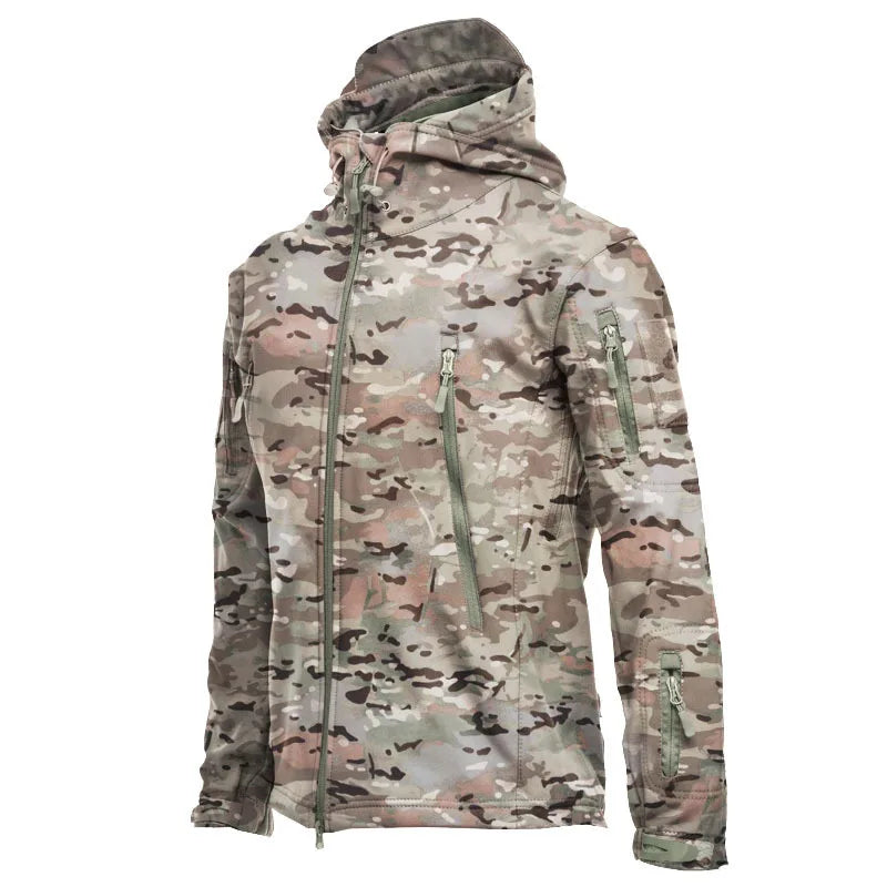 2024 new Multiple pockets Outdoor Sharkskin Softshell Rushing Jacket Suit Men's Fan Windproof Padded Mountaineering Jacket