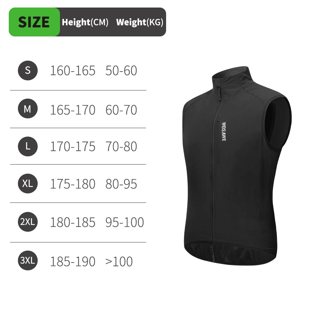 WOSAWE Lightweight Cycling Vest Men Women Reflective Windproof MTB Bike Windbreaker Mesh Back Running Gilet Wind Vest Jacket