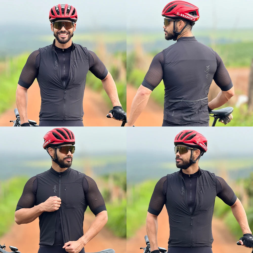 YKYWBIKE Men Cycling Gelit Thermal Fleece Bicycle Windbreaker Sleeveless Bike Vest Windproof Waterproof Cycling Windshield
