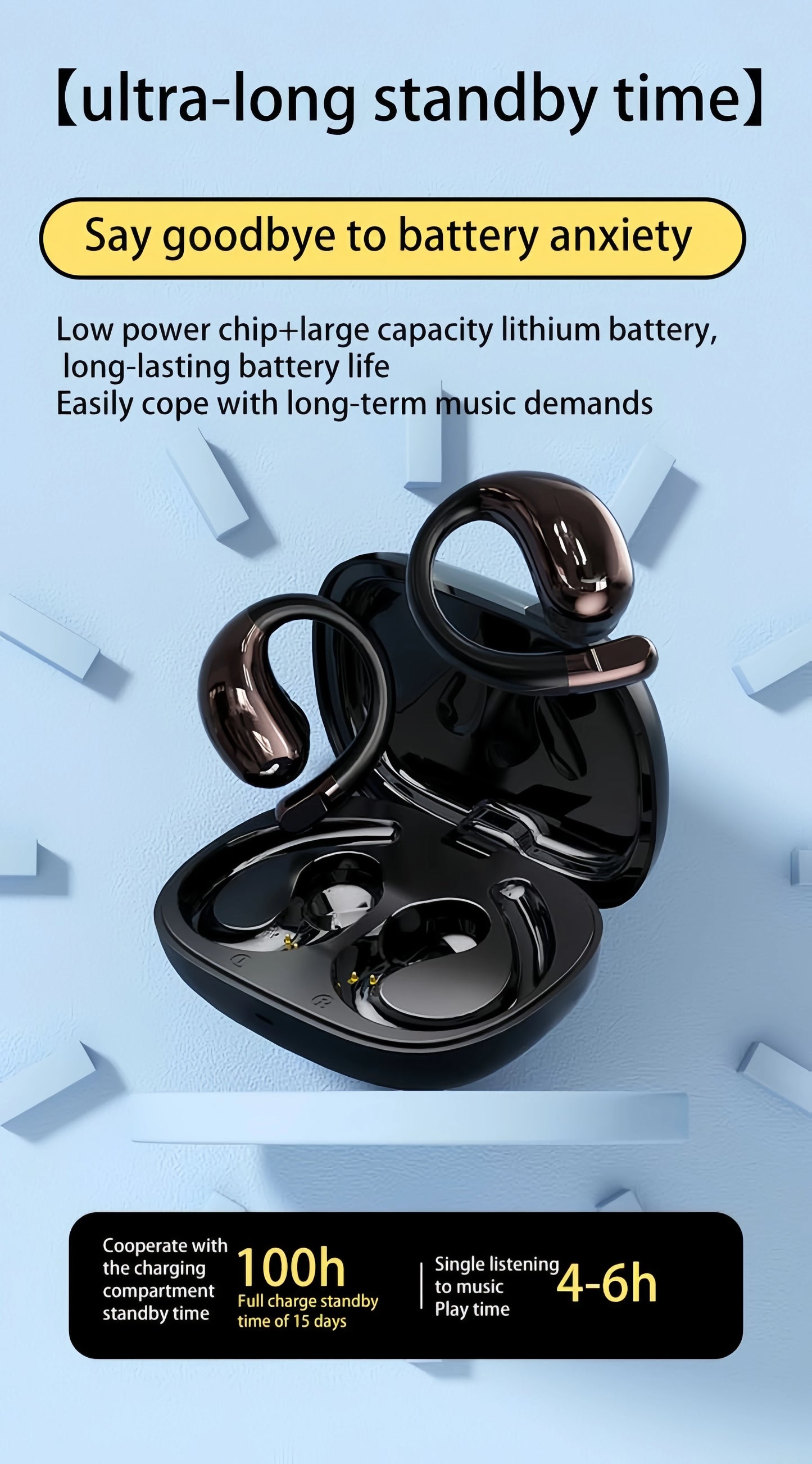 Bluetooth 6.0 OWS Earphone Sport Wireless Headphone HD Call Earbud 30dB ENC Noise Cancelling 40H Playtime for Gym Running Gaming