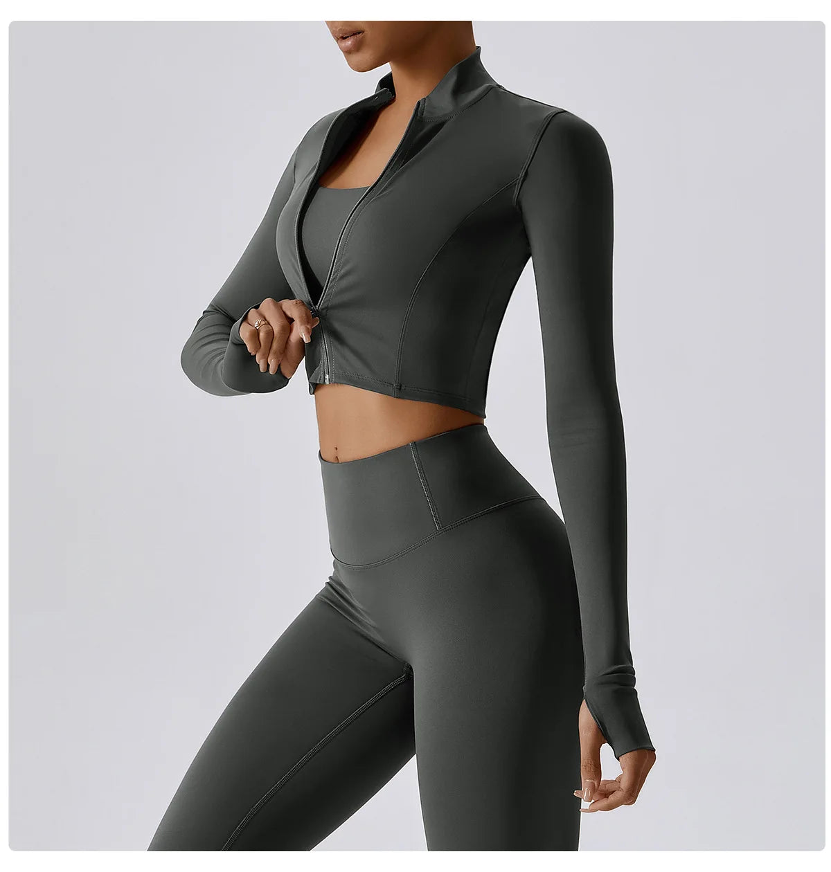 Women Zip Yoga Jacket Outdoor Running Sports Jacket Gym Push Up Fitness Long Sleeved Jacket Quick Drying Thumb Button Yoga Top