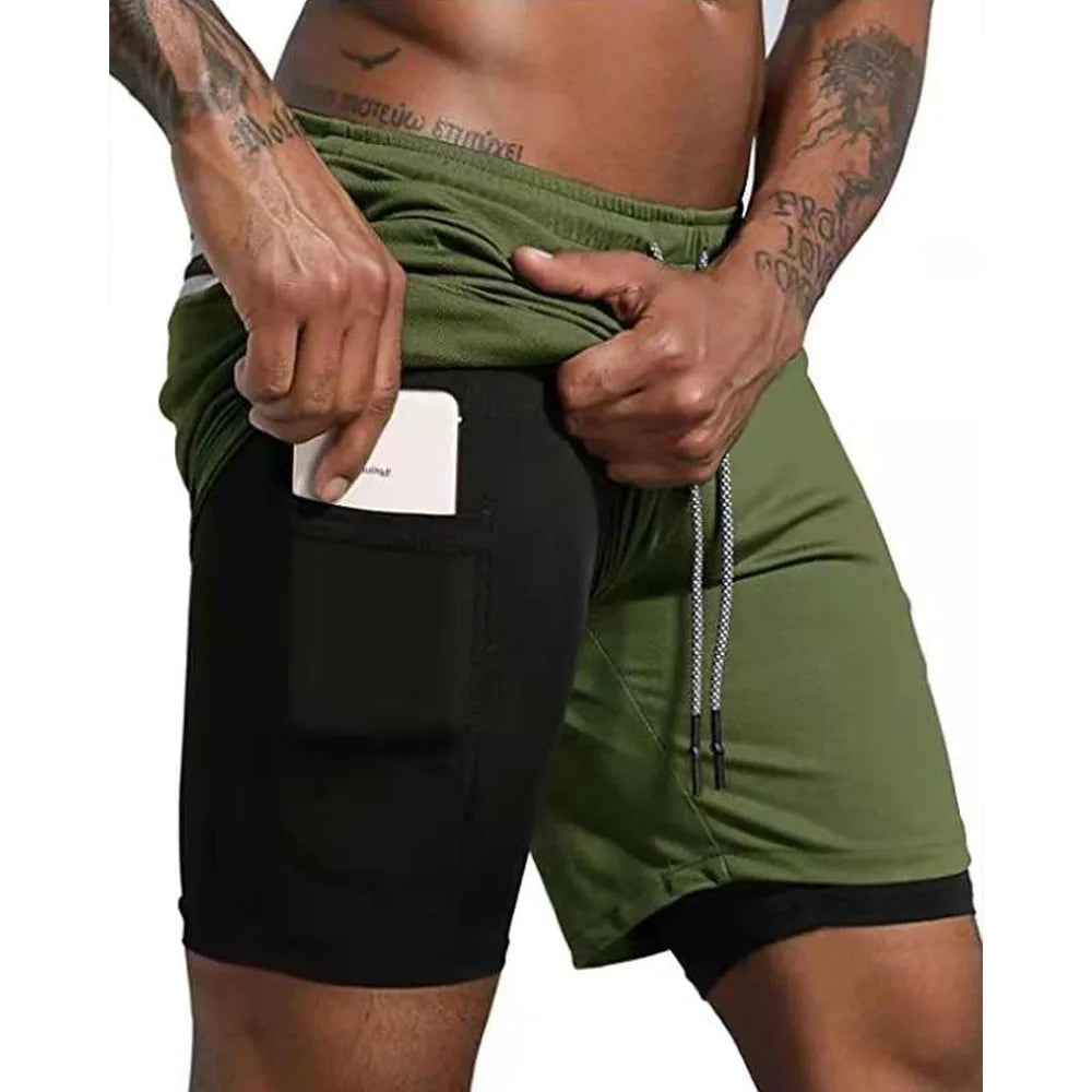 Men Sport Shorts Sportswear Double-deck Running Shorts 2 In 1 Beach Bottoms Summer Gym Fitness Training Jogging Short Pants Men