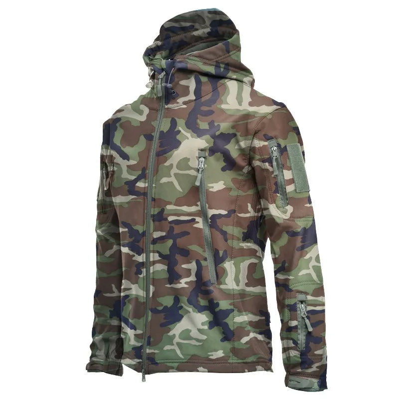 2024 new Multiple pockets Outdoor Sharkskin Softshell Rushing Jacket Suit Men's Fan Windproof Padded Mountaineering Jacket