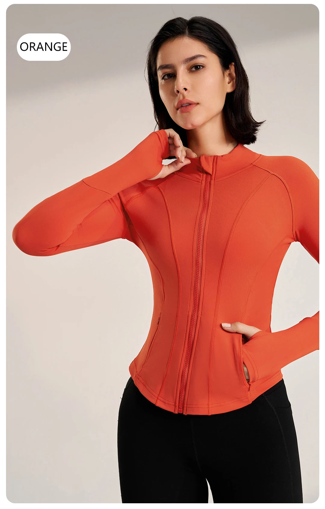 Women's Sport Jackets Zipper Slim Yoga Coat Quick Dry Running Jacket Elastic Long Sleeve Thumb Hole Gym Fitness Top