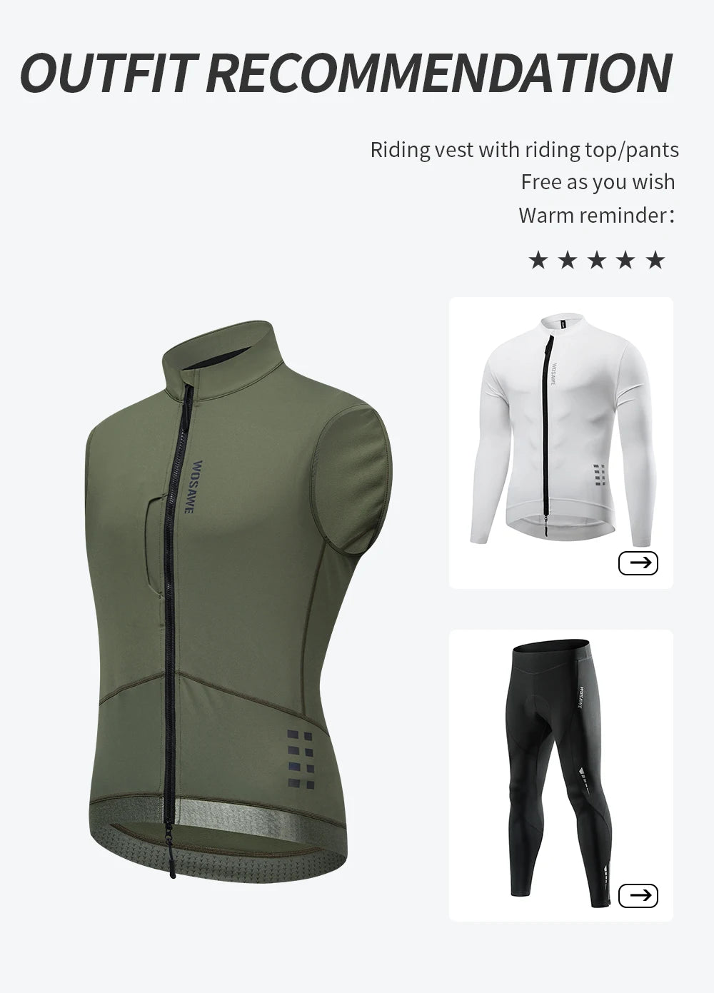 WOSAWE Thermal Winter Cycling Vest Windproof Bike Jacket Sleeveless Windbreaker Back Pockets for Men and Women
