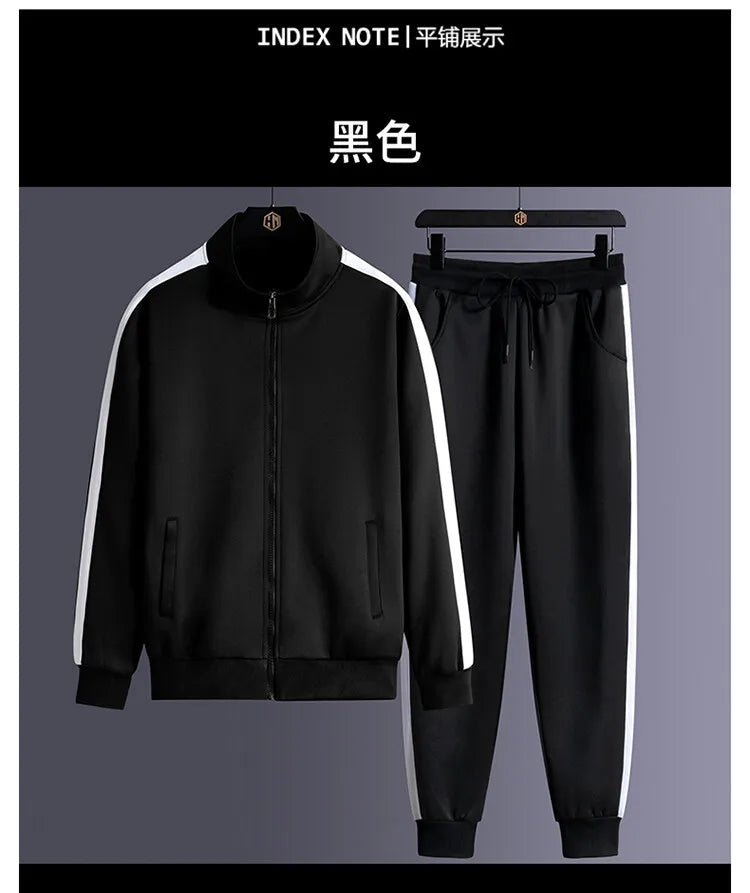 2024 Autumn Korean Tracksuit Men Zip Pocket Running Sets Striped Sporting Suit Jacket+ Sweatpants Jogging Fitness Clothing