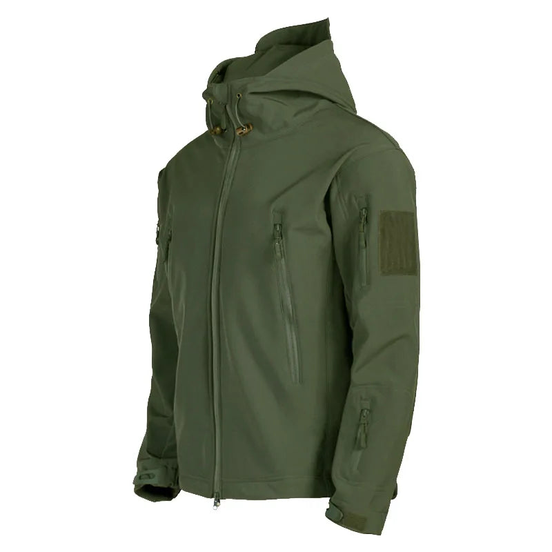 2024 new Multiple pockets Outdoor Sharkskin Softshell Rushing Jacket Suit Men's Fan Windproof Padded Mountaineering Jacket