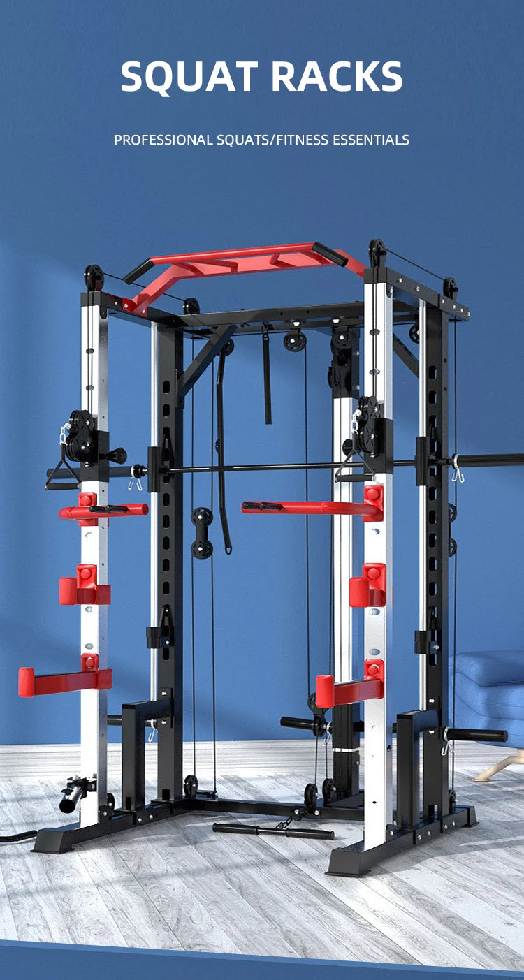 Multi Functional Smith Machine Home Gym Cable Crossover Machine Strength Training Squat Rack Exercise Equipment