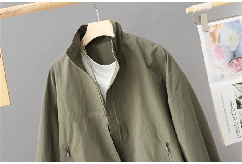 Spring Autumn Thin Cardigan Jacket Women's 2025 Jackets Zipper Long Sleeve Simple Fashionable Solid High-necked Female Coat Tops
