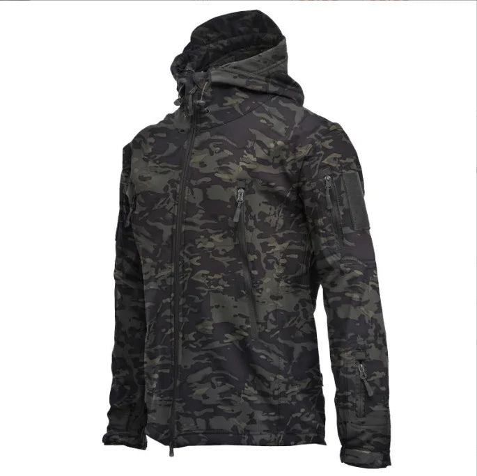 2024 new Multiple pockets Outdoor Sharkskin Softshell Rushing Jacket Suit Men's Fan Windproof Padded Mountaineering Jacket
