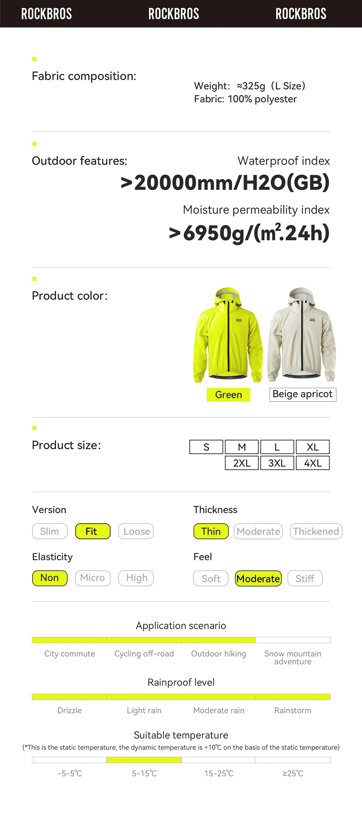 ROCKBROS Waterproof Cycling Jacket Raincoat Waterproof Breathable Outdoor Sport Windbreaker Cycling Hiking Men Women EUR Size