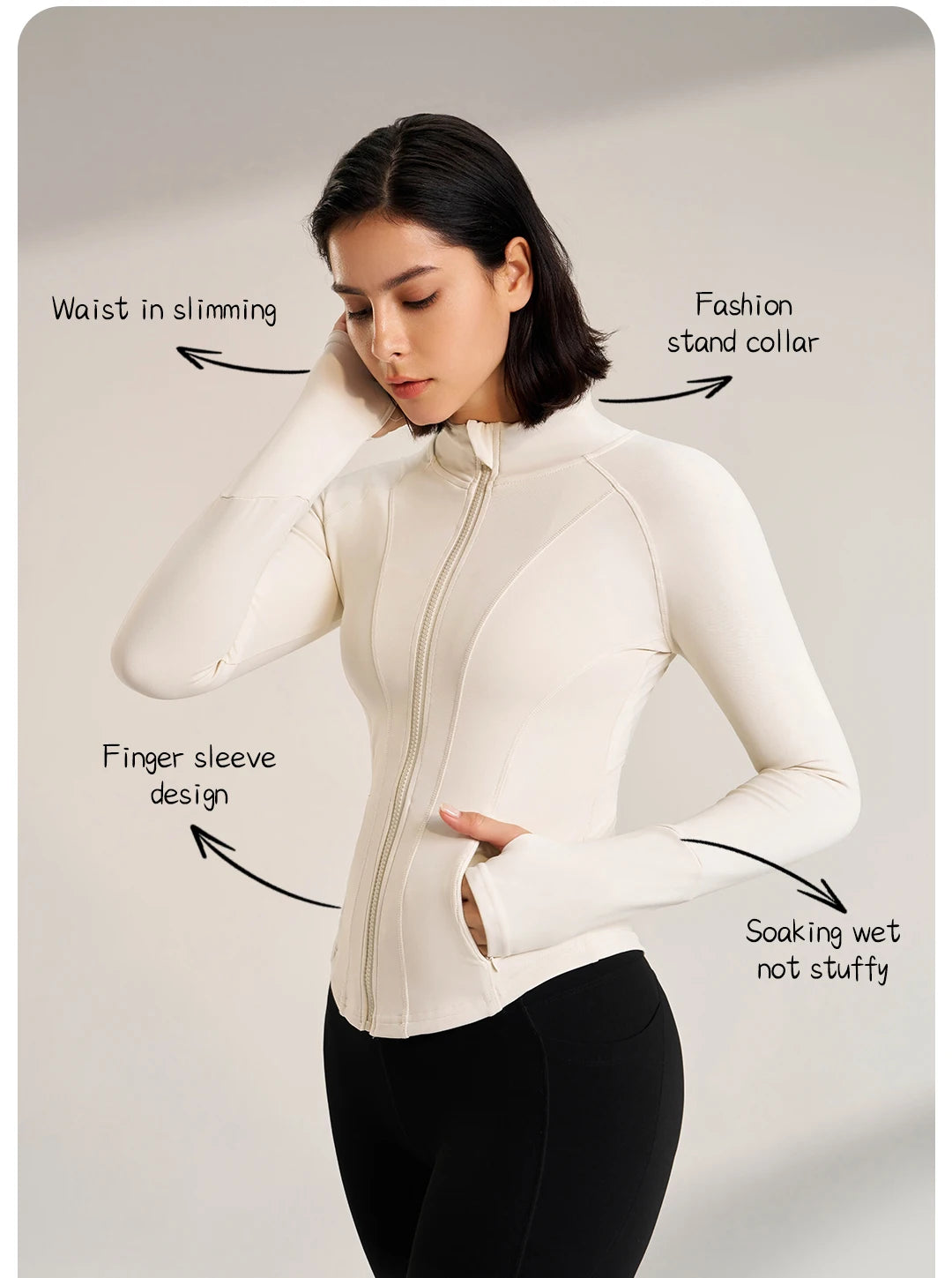 Women's Sport Jackets Zipper Slim Yoga Coat Quick Dry Running Jacket Elastic Long Sleeve Thumb Hole Gym Fitness Top