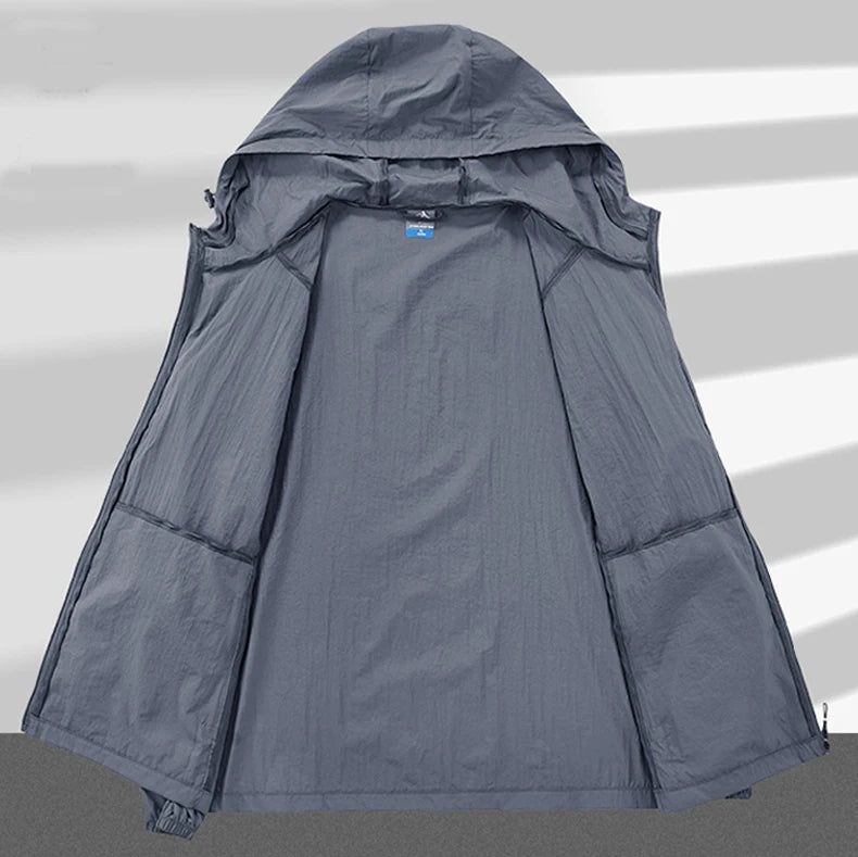 Summer Men Hiking Fishing Cycling Hooded Gym Sport Windbreaker Ultra Light Coat Men Outdoor Quick Dry Sun-Protective Thin Jacket