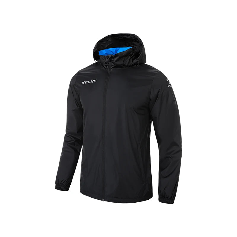 KELME Men's Windbreaker Running Jacket Soccer Kid Hooded Windproof Coat Training Waterproof Jacket Quick Dry 3801241