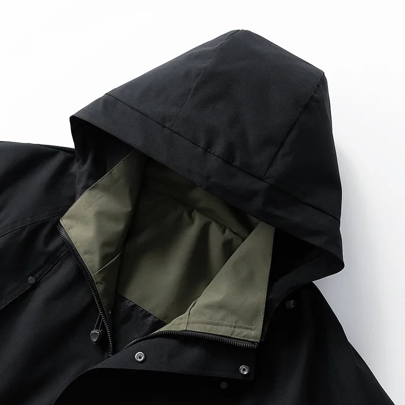 Waterproof Camping Jacket Men Outdoor Softshell Zip Up Hooded Cargo Jacket Man Windbreaker Hiking Coat Lightweight Spring Autumn