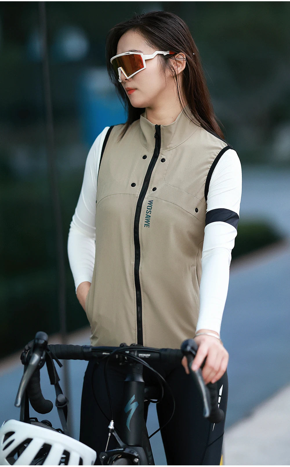 WOSAWE Windproof Waterproof Ultralight Cycling Jacket MTB Bicycle Long Sleeve Windbreaker Detachable Sleeveless Bike Coat