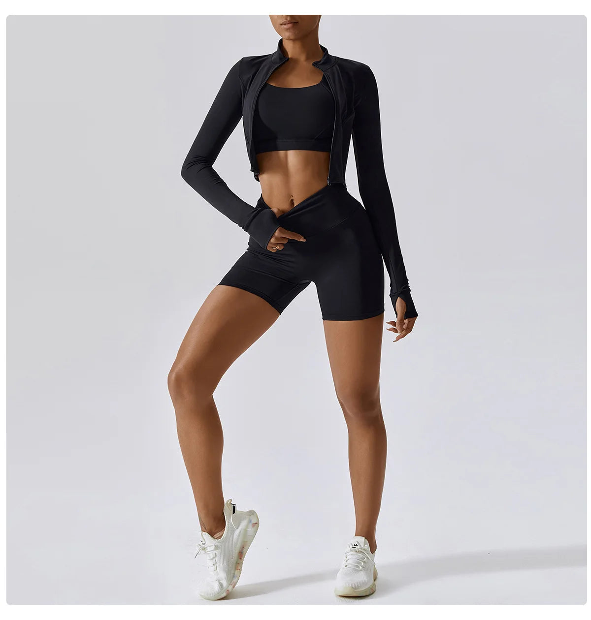 Women Zip Yoga Jacket Outdoor Running Sports Jacket Gym Push Up Fitness Long Sleeved Jacket Quick Drying Thumb Button Yoga Top