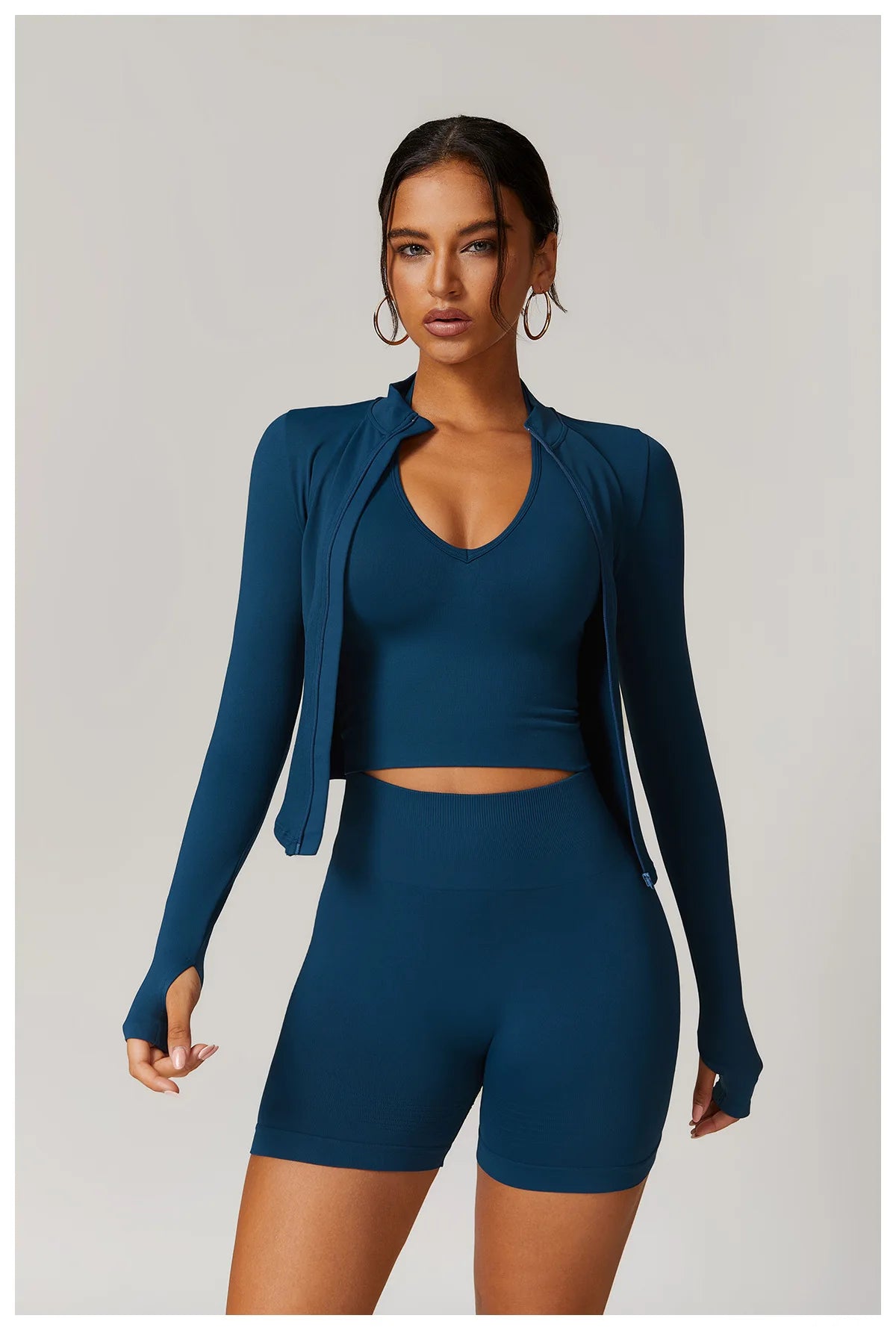 Zipper Jacket Women Crop Tops Yoga T-shirts Solid Sports Top Long Sleeve Running Shirts Sexy Quick Dry Fitness Gym Sport Wear