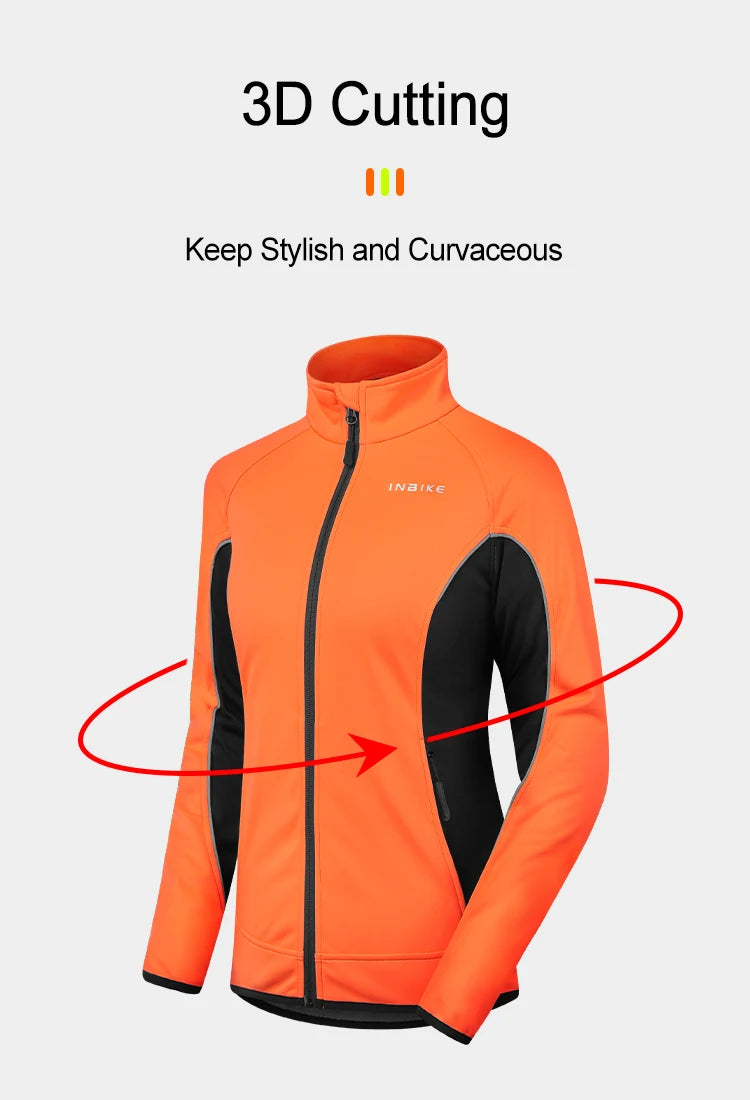 INBIKE Winter Women Cycling Jackets Thermal Fleece Biking Clothes Bicycle Road Bike Windbreaker MTB Reflective Jacket  for Women