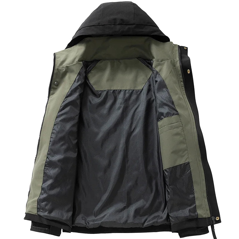 Waterproof Camping Jacket Men Outdoor Softshell Zip Up Hooded Cargo Jacket Man Windbreaker Hiking Coat Lightweight Spring Autumn