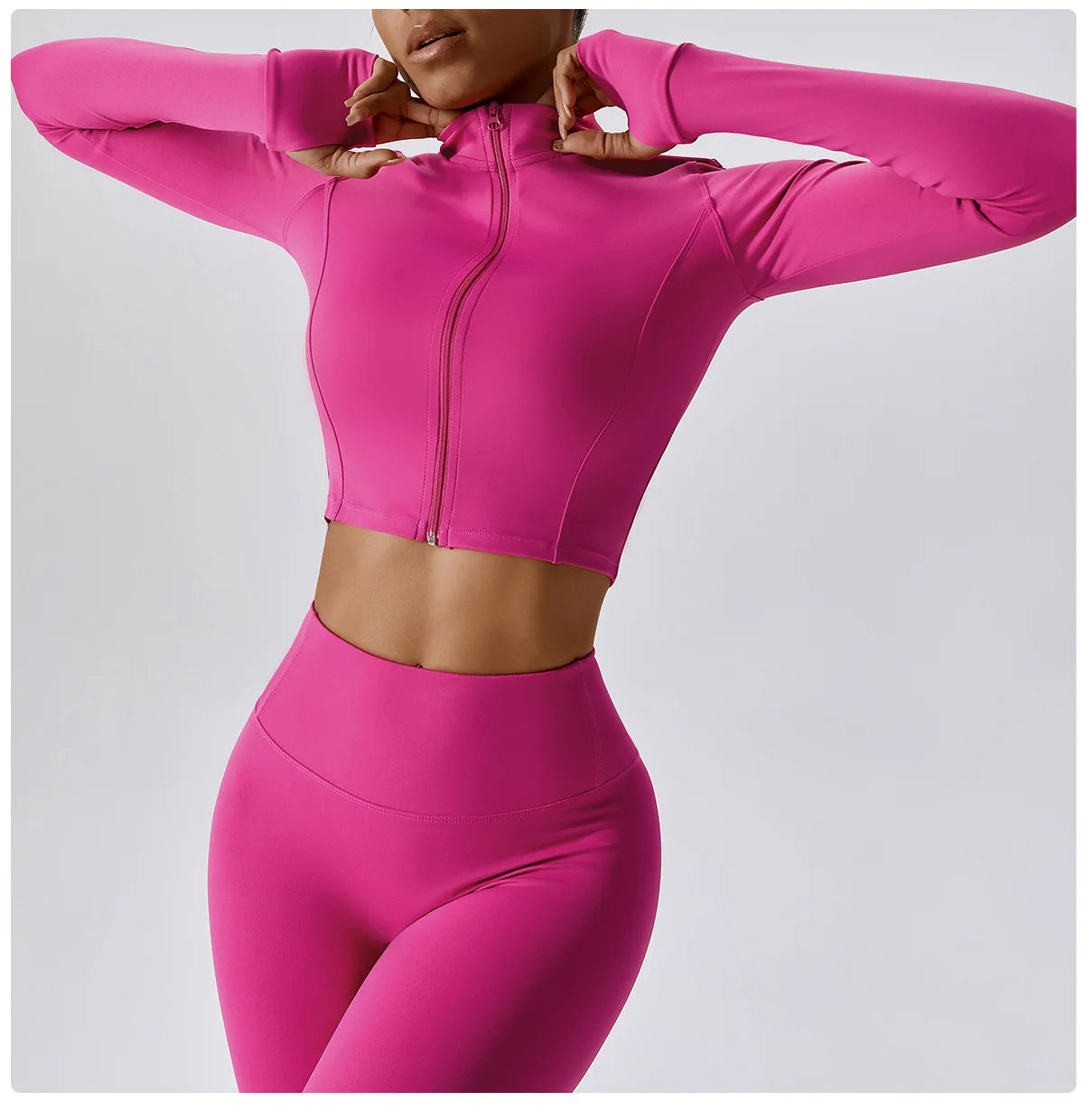 Women Zip Yoga Jacket Outdoor Running Sports Jacket Gym Push Up Fitness Long Sleeved Jacket Quick Drying Thumb Button Yoga Top