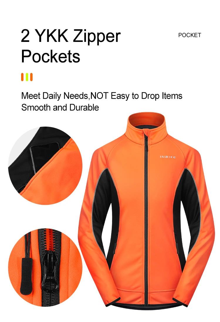 INBIKE Winter Women Cycling Jackets Thermal Fleece Biking Clothes Bicycle Road Bike Windbreaker MTB Reflective Jacket  for Women