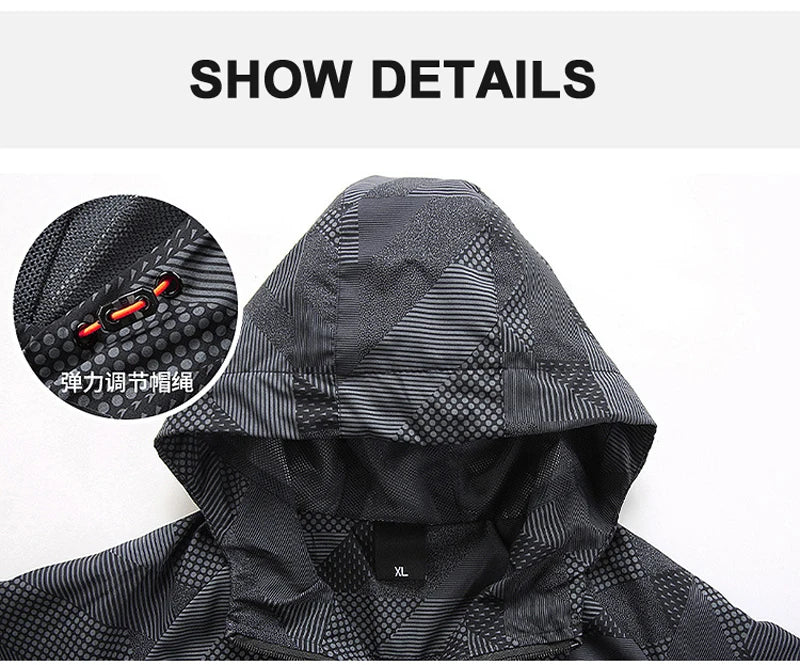 New Summer Men Hooded Jackets Anti-UV Hooded Trekking Jogging Long Sleeve Windbreaker Wear-resistant Mountain Coat Jacket Hombre