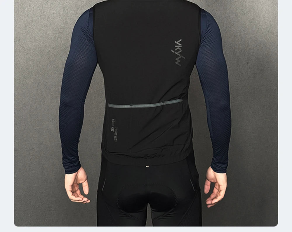 YKYWBIKE Men Cycling Gelit Thermal Fleece Bicycle Windbreaker Sleeveless Bike Vest Windproof Waterproof Cycling Windshield