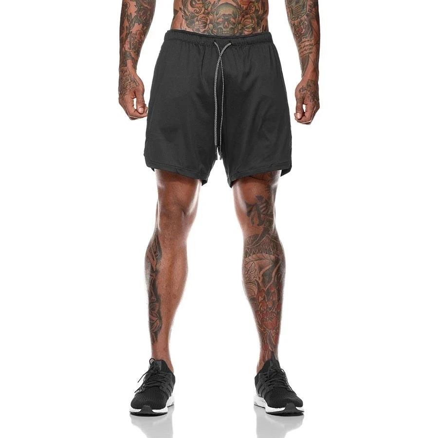 Men Sport Shorts Sportswear Double-deck Running Shorts 2 In 1 Beach Bottoms Summer Gym Fitness Training Jogging Short Pants Men
