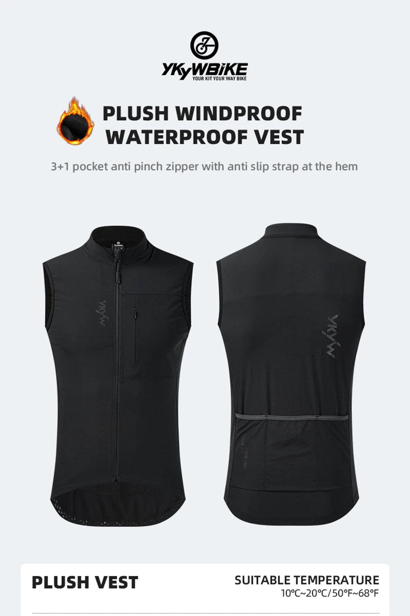 YKYWBIKE Men Cycling Gelit Thermal Fleece Bicycle Windbreaker Sleeveless Bike Vest Windproof Waterproof Cycling Windshield
